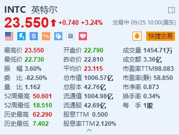 英特尔涨超3.2% 推出新一代AI芯片Xeon 6与Gaudi 3